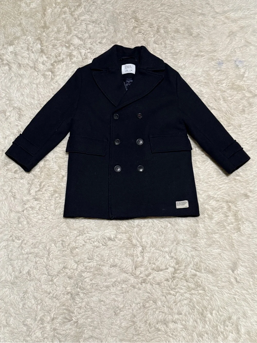 Zara Kids Navy Wool Blend Double Breasted Peacoat Jacket - Size 8/9